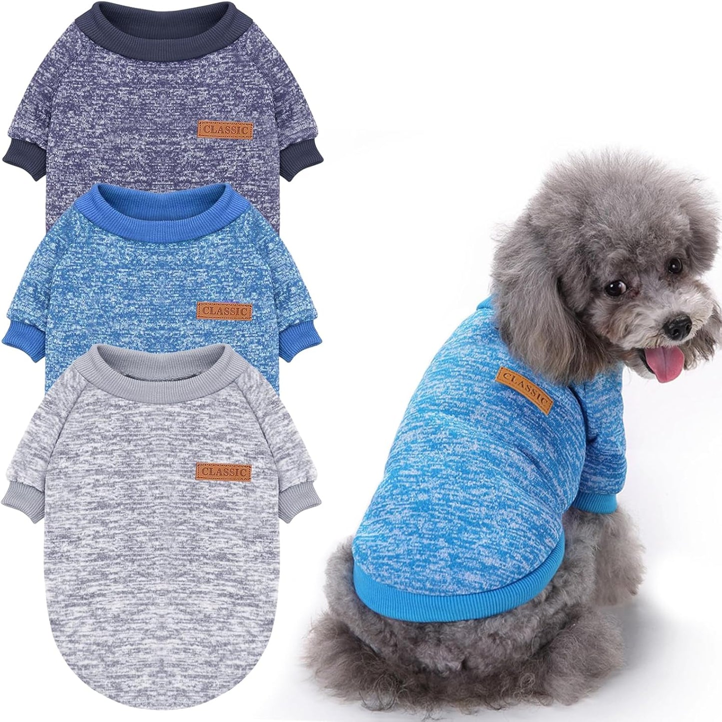Idepet Pet Dog Classic Knitwear Sweater 3 Pcs, Fleece Coat for Small,Medium Dogs,Warm Pet Dog Cat Clothes,Soft Puppy Customes for Dog Grils Boys,Small