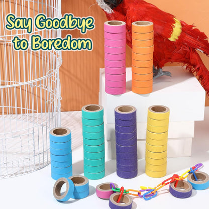 Skyygemm 60 Pcs Fatty Bagels Bird Toys Bulk for Parrots Durable Cardboard Chewing Shredding Foraging Foot for Medium & Large Parrot Mini Macaws African Greys Cockatoos Eclectus Senegal