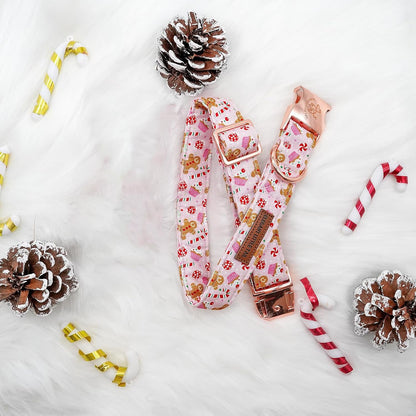 Elegant little tail Dog Collar, Christmas Pink Gingerbread Man Print Pet Collar Cute Dog Collars Male or Female Pet Gift Adjustable Dog Collar for Small Dogs