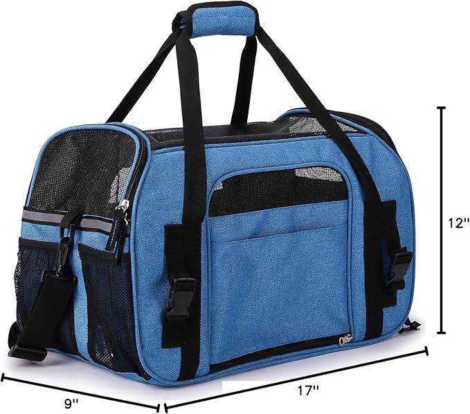 EliteField Soft Sided Pet Carrier (3 Year Warranty, Airline Approved), Multiple Sizes and Colors Available (17" L x 9" W x 12" H, Sapphire Blue)