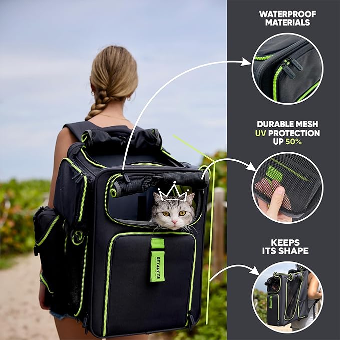 Cat Backpack Carrier & Dog Car Seat for Small Pets Up to 25 lbs - Expandable Cat Carrier Backpack with Safety Leash and Breathable Mesh - Waterproof for Travel - 3 in 1