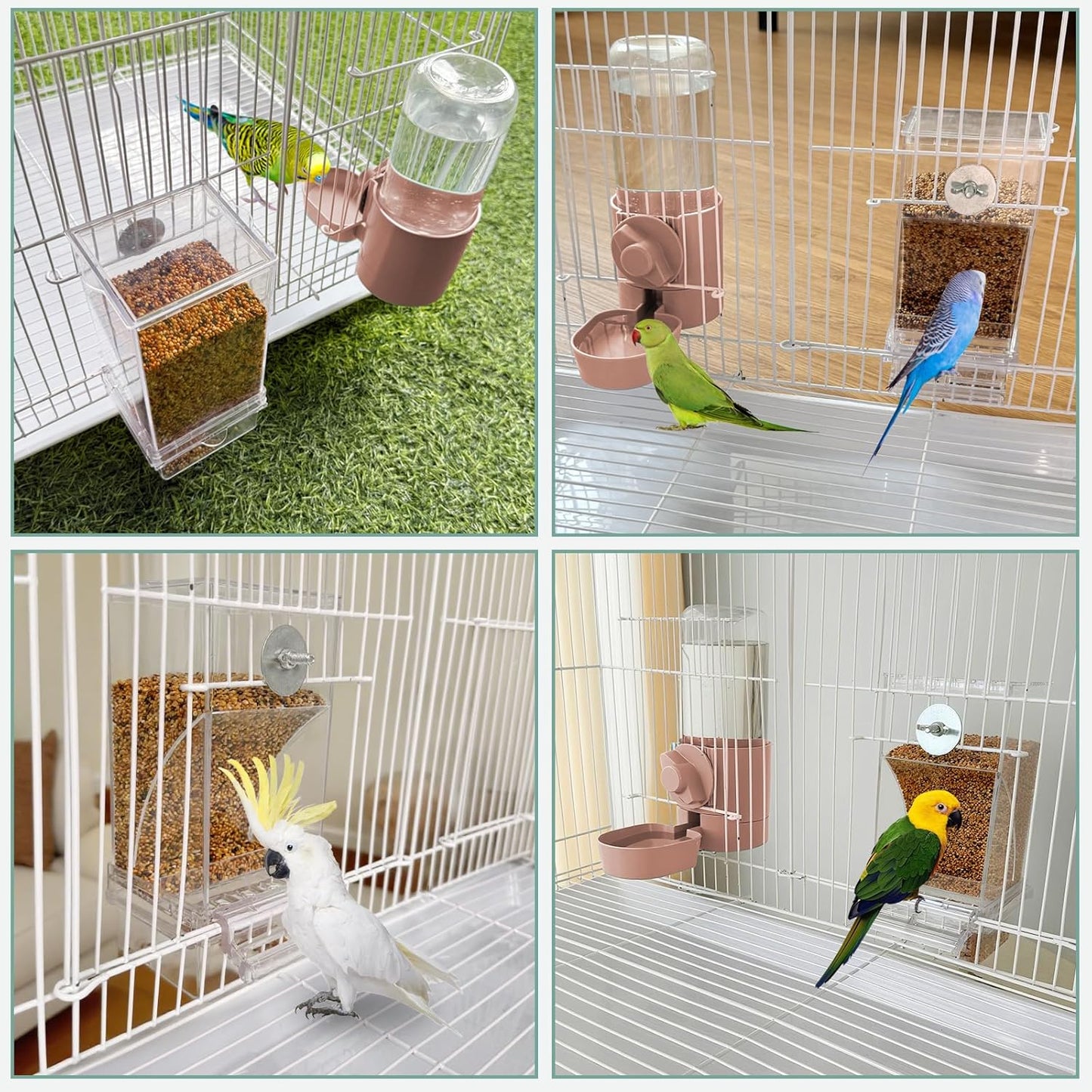 No Mess Bird Feeder Water Dispenser Set, Bird Feeder for Cage, Cage Accessories for Cockatiels, Finches, Budgies and Canaries