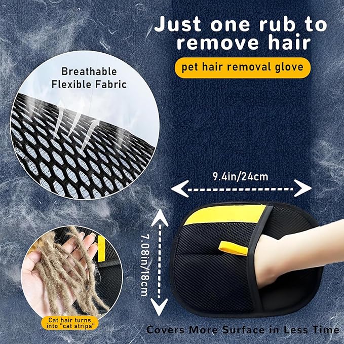Pet Hair Removal Gloves for Cats & Dogs, Reusable & Washable Electrostatic Pet Hair Remover Gloves Tool, The Magic Brush Pet Hair Remover for Laundry, Couch, Furniture, Carpet, Car Seat Surface (2pcs)