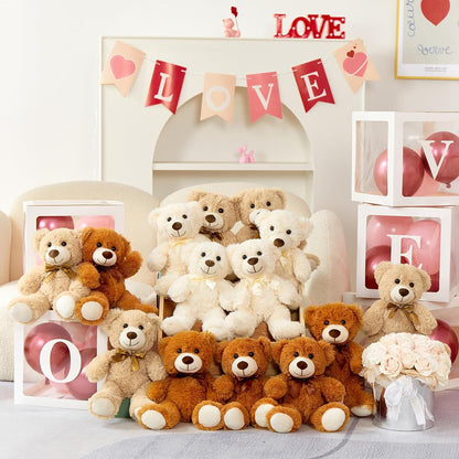 MorisMos 14 Piece Teddy Bears Bulk Baby Shower,14 Inch Cute Teddy Bear Stuffed Animals Plush,Small Stuffed Bears,Centerpiece Decoration,Brown,White,Dark Brown