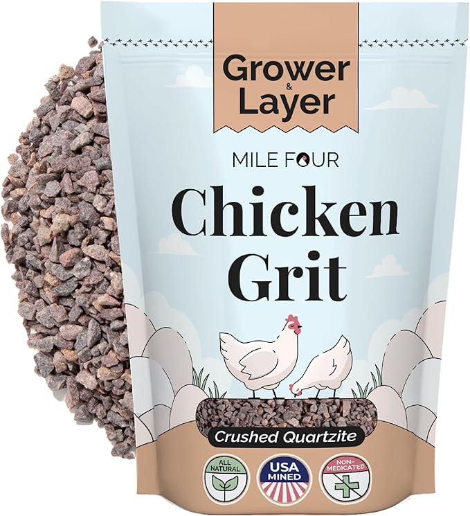 Mile Four Chicken Grit for Layer & Grower Chickens Age 8-20+ Weeks - 100% Natural Mineral Chicken Grit Quartzite, Poultry Grit, USA Mined, 4 lbs