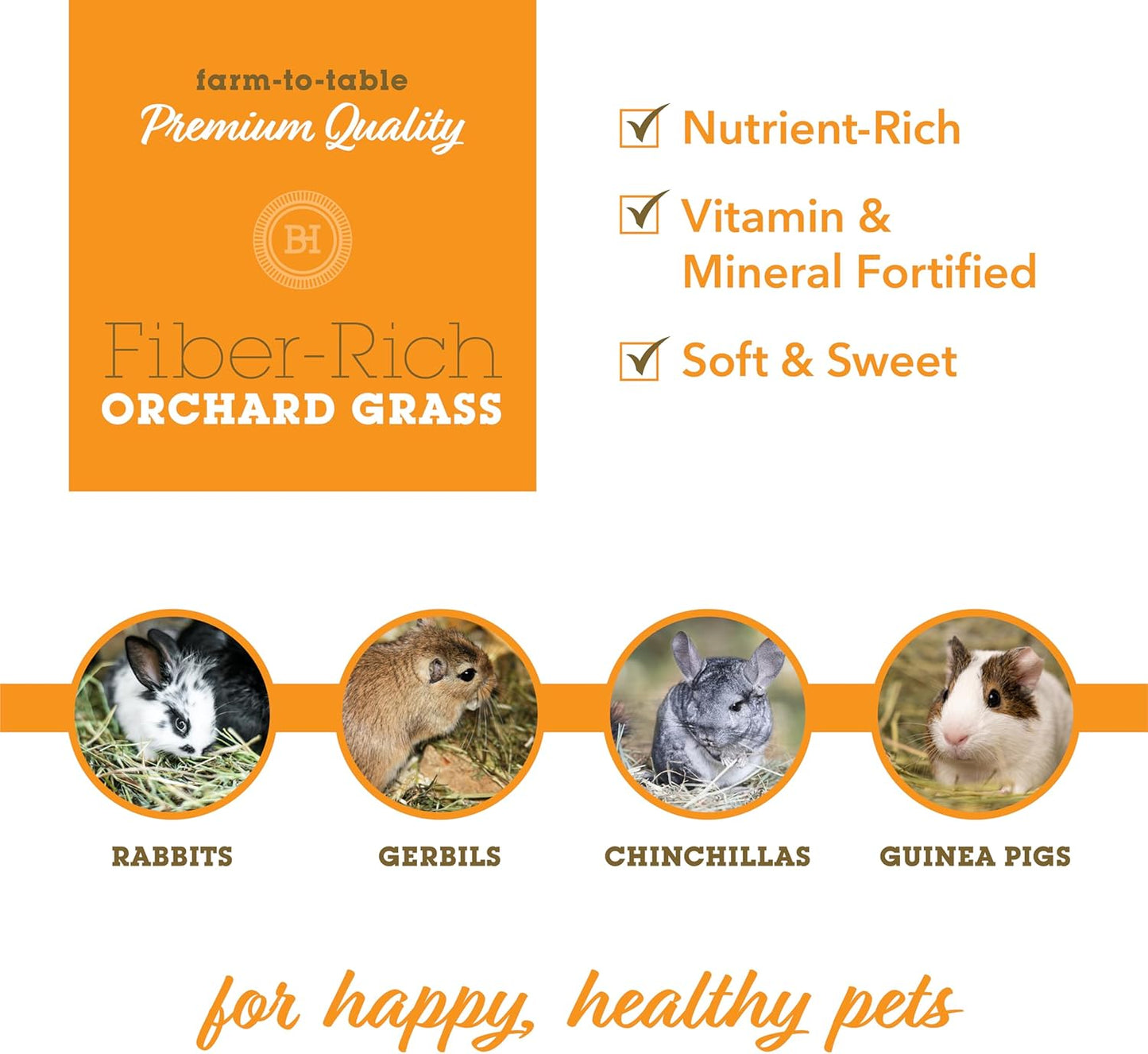 Bunny Honey Orchard Grass Hay for Guinea Pigs, Rabbits, Hamsters & Small Pets Fresh, High-Fiber, Supports Digestive Health & Dental Care, Non-Blended & Fresh Cut