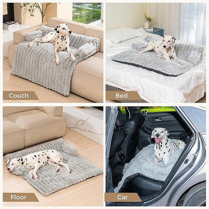 Avont Dog Bed Mat for Couch, Warm Fluffy Calming Sofa Topper Furniture Protector for Small Medium Large Dogs Cats with Removable Washable Cover -Lightgrey(L)