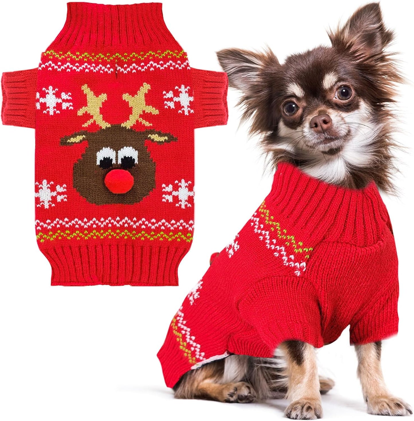 PETCARE Dog Christmas Sweater Red Ugly Funny Cute Cartoon Reindeer Cat Sweaters Jumper Holiday Dog Clothes Puppy Sweaters for Small Medium Large Dogs Fall Winter Outfits Xmas Dogs Costume,X-Large