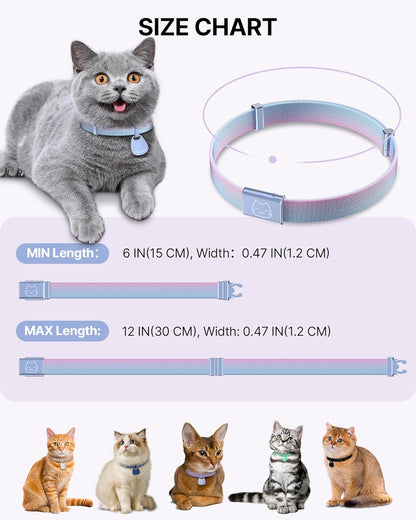 Cat Collar with QR Code Name Tag, Breakaway Kitten Collar for Boy & Girl Cats, Ultra Soft Elastic Adjustable Band, Safety Break Away Buckle, Comfortable & Secure Pet ID Collar (6"-12"), Iridescent