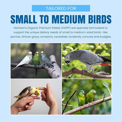 Harrison's Bird Foods HOPP Premium Pellets – Organic, Nutritionally Balanced Food for Small to Medium Pet Birds, Cold-Pressed, Low Fat, Vet-Developed, 25LB