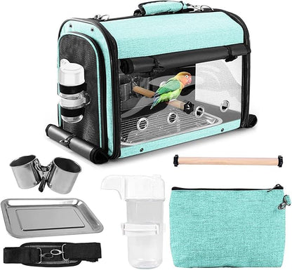 SUERTREE Bird Carrier Bag Bird Travel Cage with Stand, Lightweight Backpack for Parrot, Portable Bird Travel Bag, Pet Transparent Breathable Travel Cage, Green