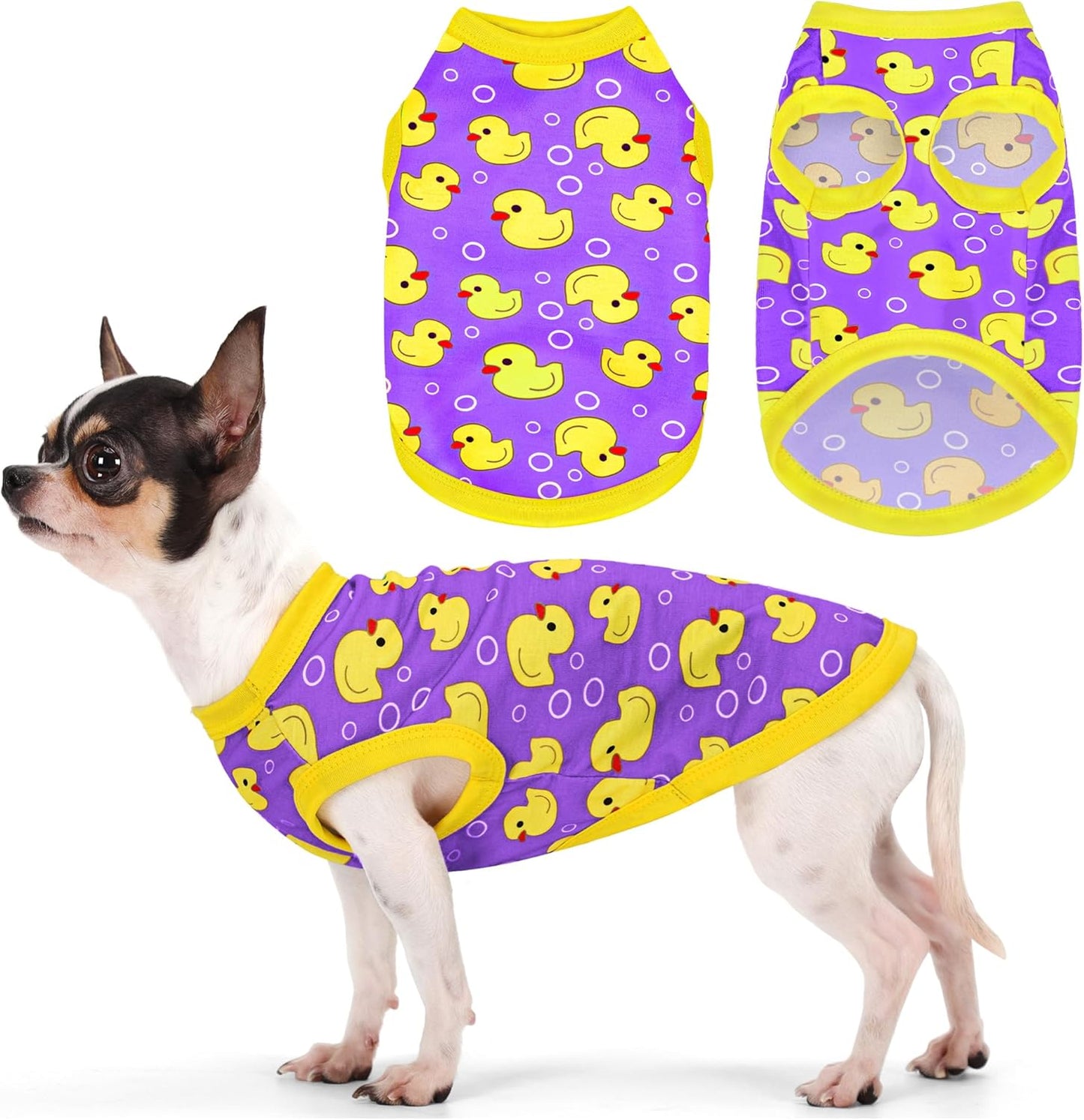 Adorable Yellow Duck Dog Shirt: Lightweight Polyester Cartoon Puppy Vest, Small Medium & Large Dog T-Shirt, Summer Pet Clothes, Cute Dog Apparel, Breathable Dog Tank Top Purple L