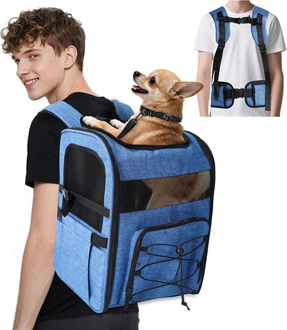 Dog Carrier Backpack for Small Dogs – Breathable and Comfortable Pet Travel Bag with, Safety Buckle and Adjustable Straps, Ideal for Hiking and Outdoor Adventures, Standard Pad, Blue
