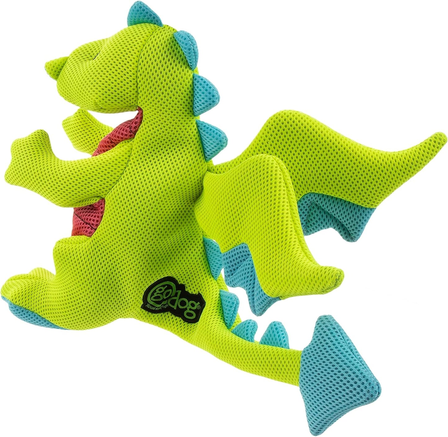 goDog Mesh Dragons Squeaky Plush Dog Toy, Double Chew Guard Technology - Green, Large
