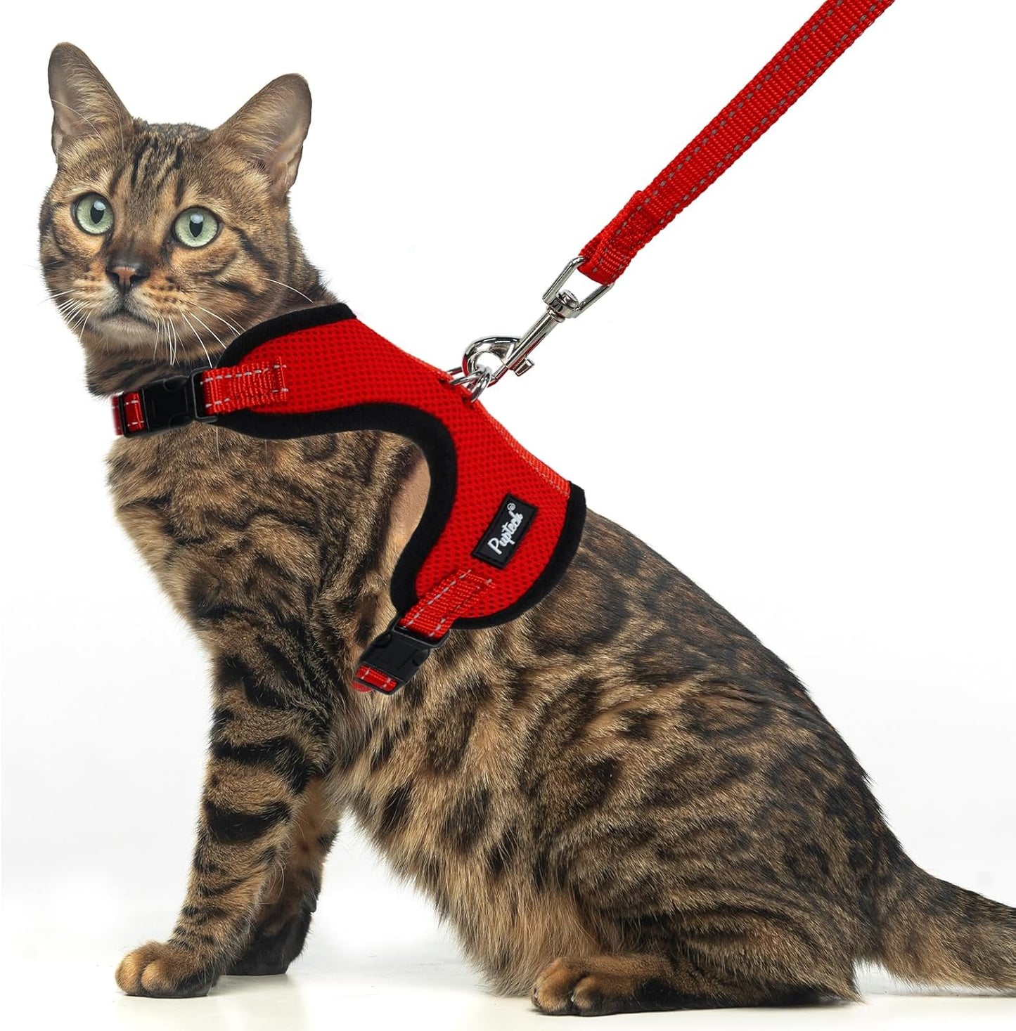PUPTECK Cat Harness and Leash Set Escape Proof, Reflective Adjustable Soft Mesh Kitten Vest Harness for Walking Travel, Red, S