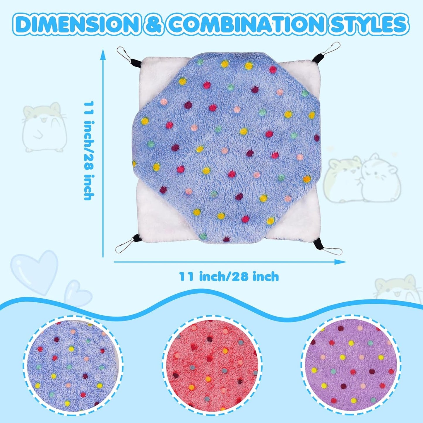 3 Pcs Guinea Pig Hammock, Rat Ferret Hamster Hanging Hammock Guinea Pig Accessories for Small Animals Chinchilla Parrot Sugar Glider Ferret Squirrel (11"×11")