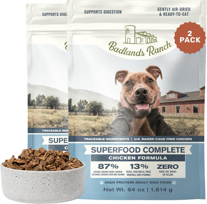 BADLANDS RANCH by Katherine Heigl- Superfood Complete, Air-Dried Adult Dog Food - High Protein, Zero Fillers, Superfood Nutrition (64 Ounce (Pack of 2), Chicken)