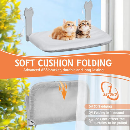 Cat Window Hammock 2-Pack,Foldable Cat Perch with Suction Cups & Metal Frame,Holds up to 40 lbs - Durable & Secure,Features 2-Sided Cushion & Easy Storage for Sunny Lounging(Dark Gray)