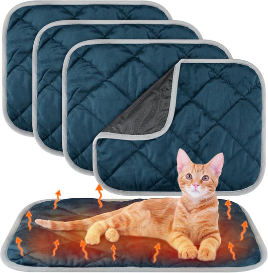 4 Pack Self Heating Cat Pad Self Warming Dog Mat Reflects Body Heat Extra Warm Thermal Pet Pad Washable Dog Cat Bed Crate Bed Mat Blanket (Dark Blue,16 x 20 Inch)