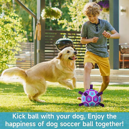 QDAN Dog Toys Soccer Ball - Durable Dog Balls with Strap for Medium Small Dogs, Puppy Birthday Gifts, Dog Tug Toy for Tug of War (8 Inch)