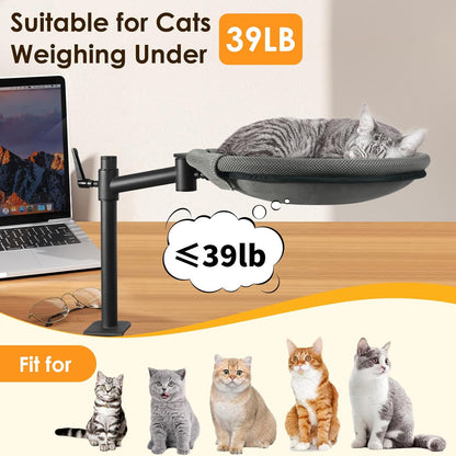 Cat Desk Bed, 360° Rotating & Height Adjustable Cat Desk Perch, Elevated Breathable Cats Nest Perch with Removable Washable Cover for Indoor Kitten Cats-Maximum Hold Up to 40lb