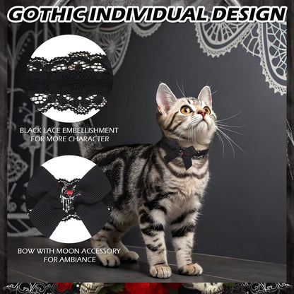 EXPAWLORER Halloween Cat Collar,Adjustable Soft Velvet Cat Collar Breakaway with Flower Accessory and Bell,Safety Quick Release Gothic Style Pet Collar for Cat,Kitten,Small Dog