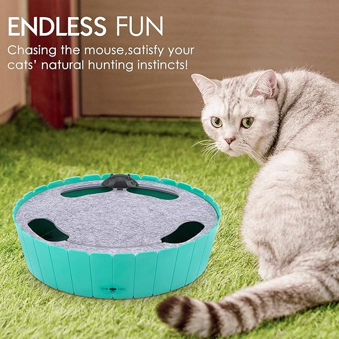 Pawaboo Interactive Cat Toy With Running Mouse, Electronic Motion Automatic Teaser for Indoor Cats, Pop and Play Hide Seek Hunting Mouse for Pet Kitten Play Fun Exercise, Lake Blue