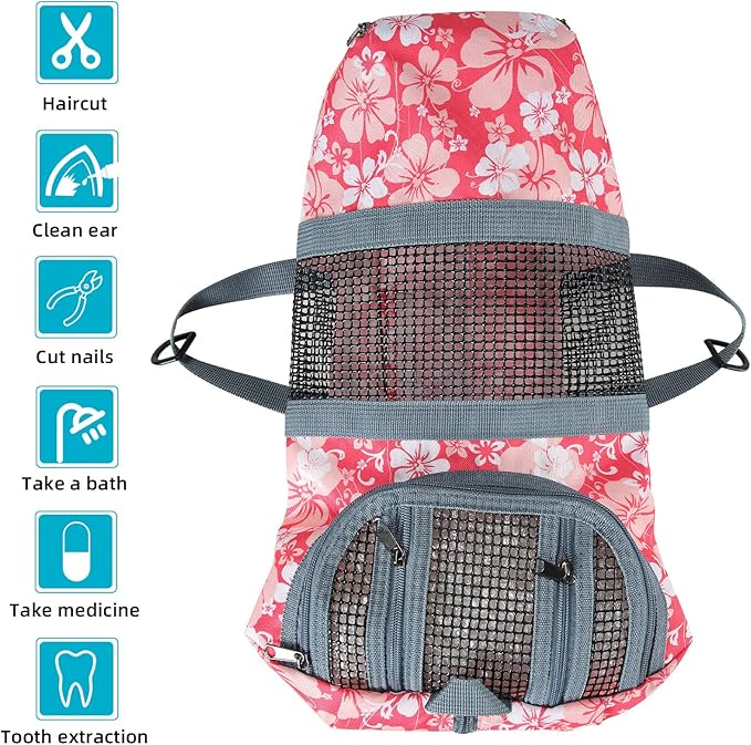 Cinf Cat Nail Clipping Cleaning Grooming Restraint Bag No Scratching Biting for Bathing Nail Trimming Injecting Examining(Flower,M)