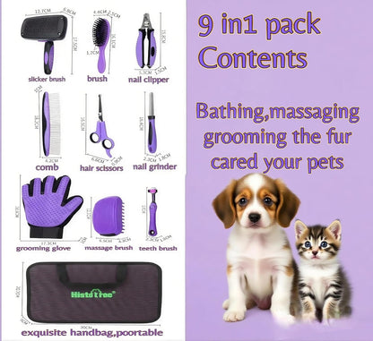 Pet Grooming Tools Kit-9 Packs Dog Cat Grooming Kit Dog Cat Grooming Supplies Dog Cat Brush Set Dog Nail Clippers and Cat Trimming Tools for Short and Long Hair Dog Cat Grooming