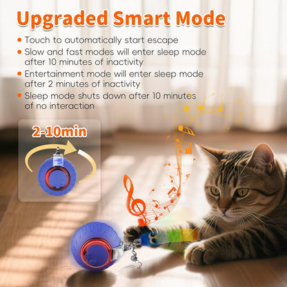 UPSKY Interactive Cat Toy Ball for Indoor Cats, Automatic Moving Electric Rolling Cat Ball Toy, 3-Speed Modes Smart Kitten Toys with Sounds, USB Rechargeable & Sturdy for Bored Kittens/Adult Cats