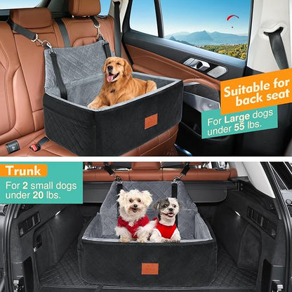 Dog Car Seat for Large Medium Dogs,Washable Pet Carseat Under 55 lbs or 2 Small Dogs,Dog Booster Seat Travel Bed with Thick Cushion,2 Safety Leashes