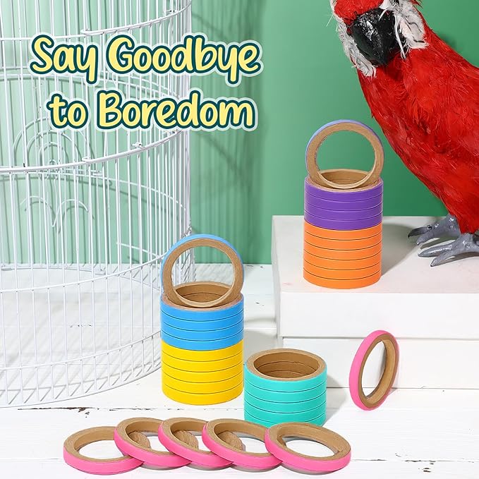36 Pcs Bagels Bird Toys Bulk for Parrots Durable Cardboard Core Bird Toy Chewing Shredding Foraging Play Foot 2.5'' for Small and Medium Parrot Mini Macaws African Grey Cockatoos