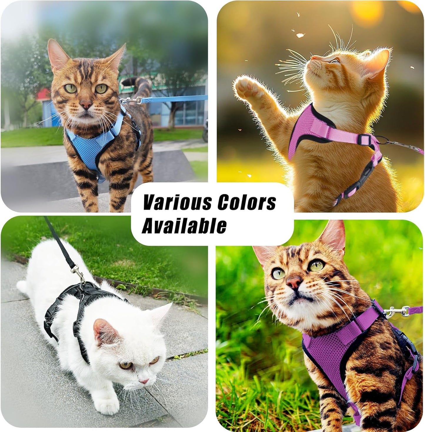 Cat Harness and Leash Set,Escape Proof Adjustable Cat Harness,Soft and Breathable Kitten Harness and Leash with Reflective Strips for Walking and Traveling (Pink, X-Small(3.3-8.9lb))