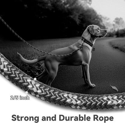 Nylon Dog Leash 6FT 10FT 20FT 30FT Diameter 2/5 Inch with Comfortable Silicone Handle Highly Reflective No Tangle for Medium Large Dogs Outside Walking Camping Backyard. (Black, 10FT * 2/5Inches)