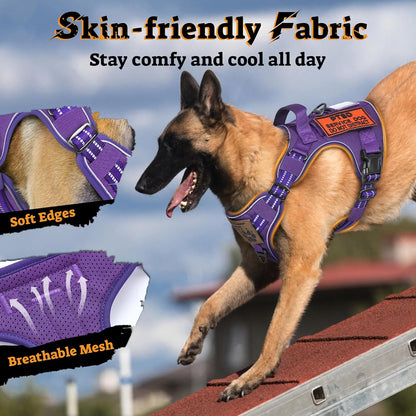 rabbitgoo Dog Harness Small Sized No Pull, Tactical Service Pet Vest with Molle and Control Handle, Adjustable and Reflective Military Harness for Easy Walking and Training, Purple, S