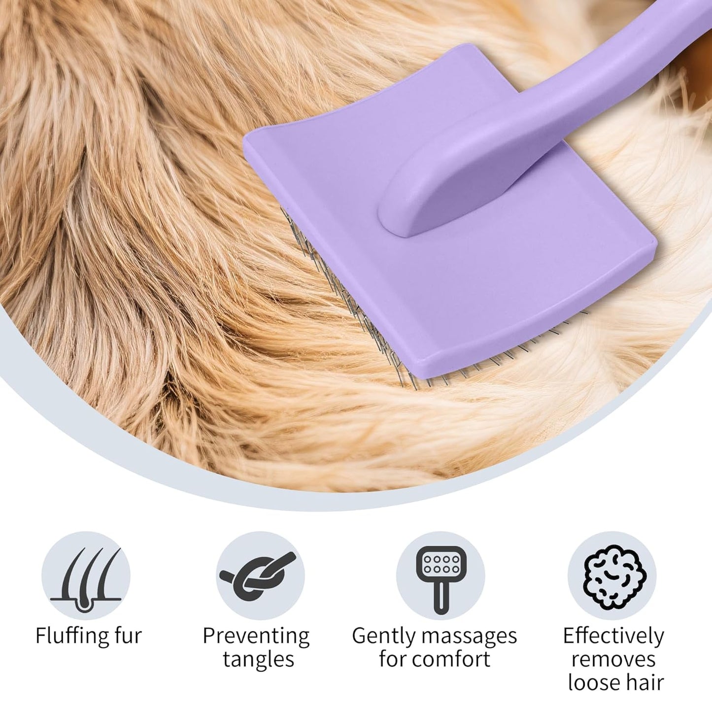 Pet Slicker Brush for Long & Short Hair - Detangling Tool for Dogs & Cats - 135° Angled Stainless Steel Pins, Curved Handle - Gentle Grooming for Small/Medium/Large Breeds (Lavender)