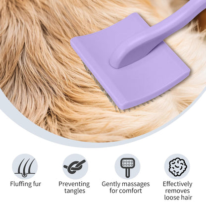 Pet Slicker Brush for Long & Short Hair - Detangling Tool for Dogs & Cats - 135° Angled Stainless Steel Pins, Curved Handle - Gentle Grooming for Small/Medium/Large Breeds (Lavender)