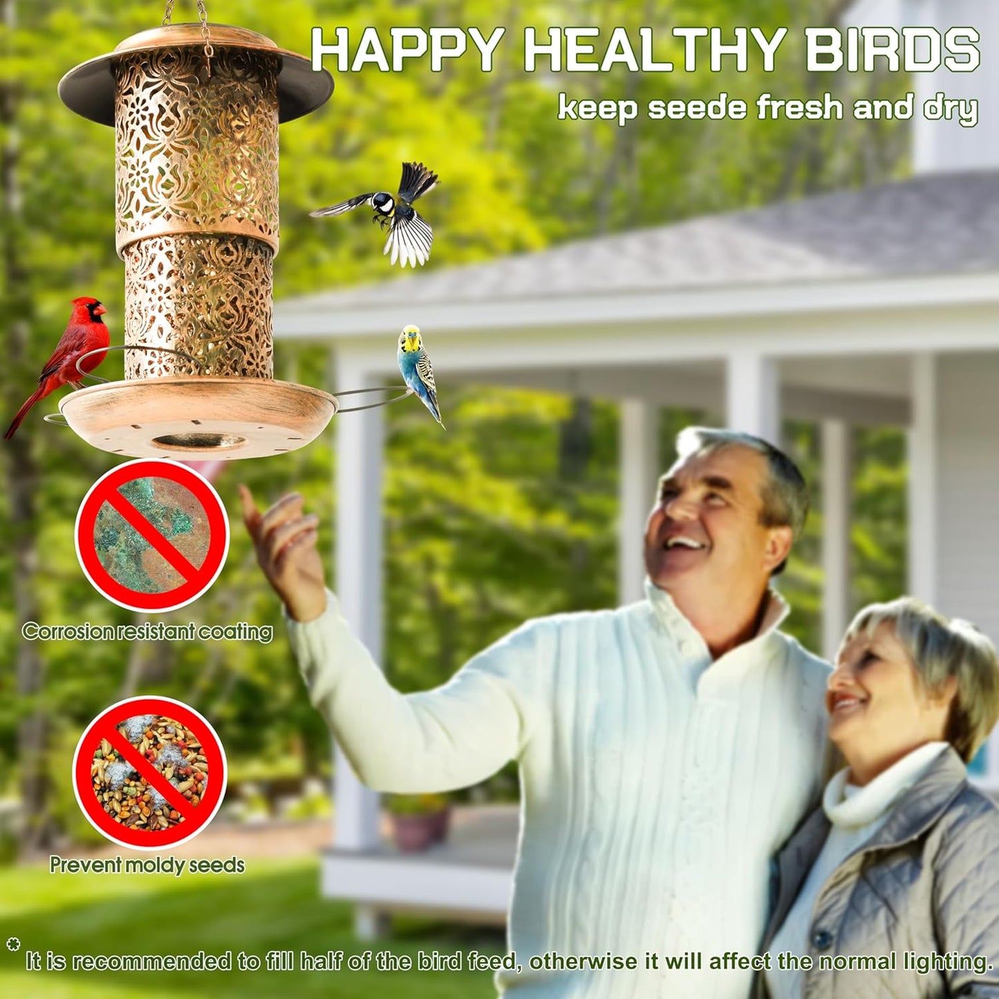 XDW-GIFTS Bird Feeder for Outdoors Solar Hanging Bird Feeder Bird House with Cardinal Feeder Large Capacity Metal Wild Bird Feeder for Garden Decor Unique Gifts & Patio Decor (Bronze, 10.5 INCH)