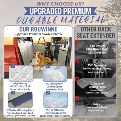 Back Seat Extender for Dogs Truck-Large Space, Pet Seat Cover Back Seat Hard Bottom Holds 400lbs, Waterproof Dog Hammock for Crew Cab Trucks F150, RAM1500, Sierra, Tundra, Silverado