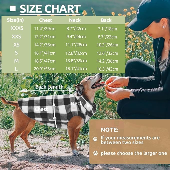 KAMA BRIDAL Spring Autumn Winter Coat Pullover Fleece Vest for Cats Small and Medium Dogs Thin Sweater Black & White Plaid (Black, XXXS)