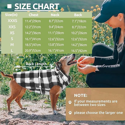 KAMA BRIDAL Spring Autumn Winter Coat Pullover Fleece Vest for Cats Small and Medium Dogs Thin Sweater Black & White Plaid (Black, XXXS)