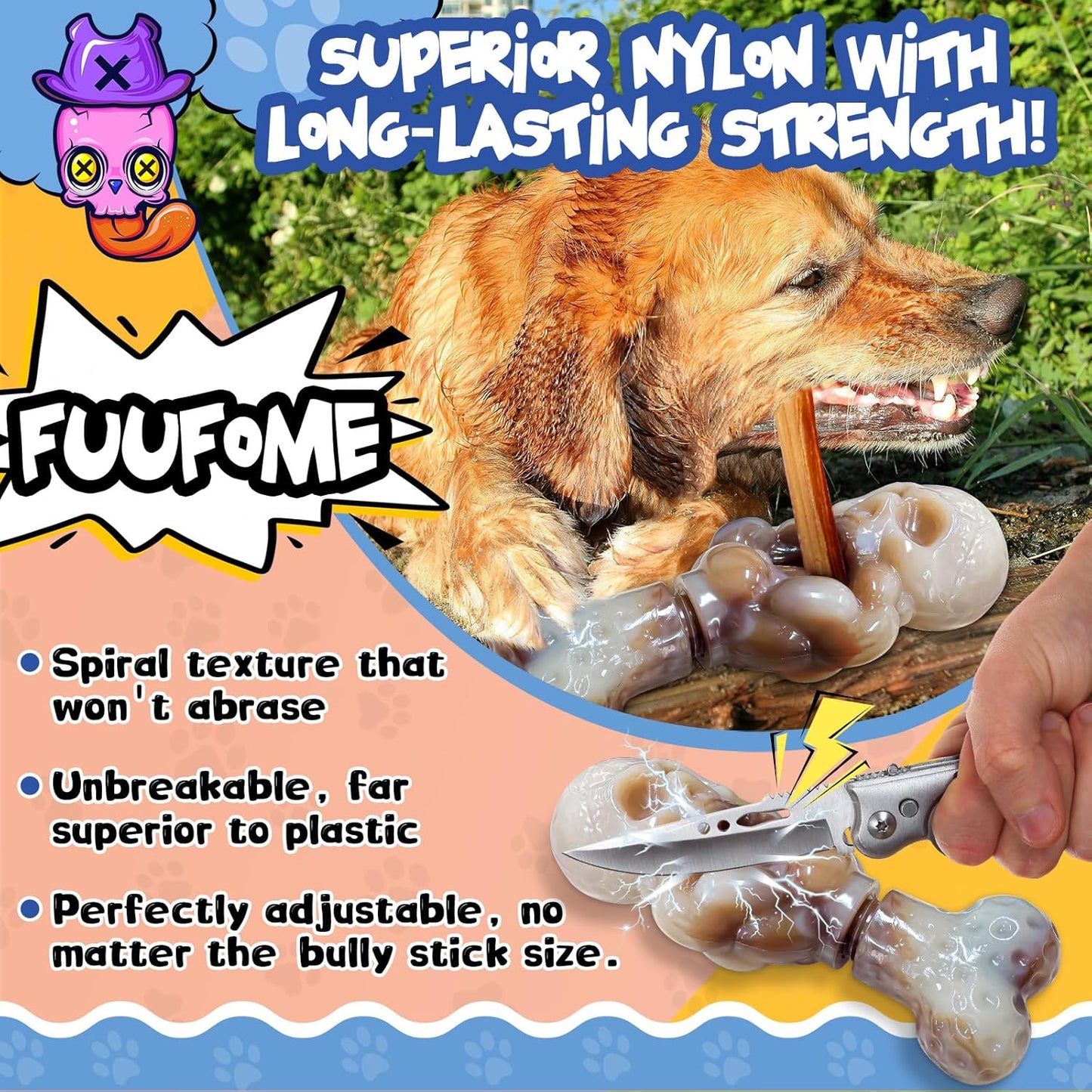 Tough Dog Toys for Aggressive Chewers: Indestructible Dog Chew Toys-Upgraded Bully Stick Holder & Chew Toys-Super Chewers Toys for Large,Medium,Small Breeds