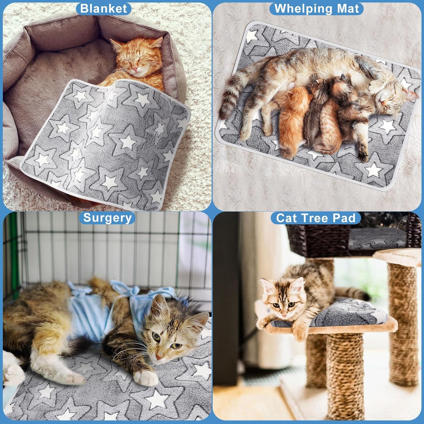 2 Pcs Large Self Warming Cat Pad Self Heating Cat Mat Bed Dog Crate Pet Blankets Thermal Heated Bed Mat for Outdoor Indoor Newborn Kittens Puppies Dog(Double Star,24 x 18)