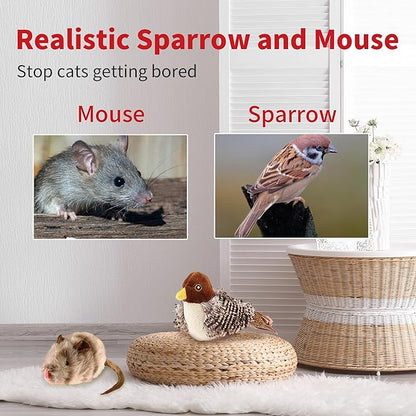 PETGEEK Gigwi Chirping Bird Cat Toy, Fake Simulated Toys for Indoor Cats, Melody Chaser Toys with Hanging Loop for Bored Indoor Adult Cats Kittens Interactive Play (Bird Mouse Set)