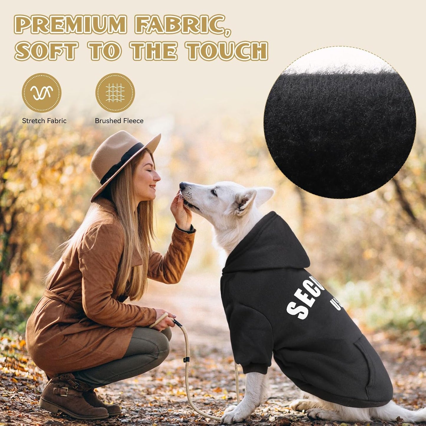 Dog Sweaters for Small Dogs Security Dog Hoodie Warm Cozy Brushed Fleece Interior Dog Clothes with Pocket Dog Hoodie for Small Dogs Puppy Sweatshirt(XS)
