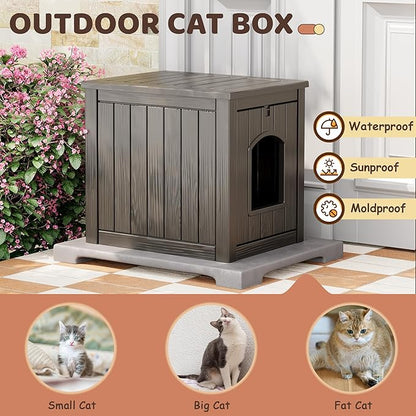 KAMABOKO Outdoor Cat House, Weatherproof PP Plastic Cat Shelter for Indoor & Outdoor Use, Durable All-Season Pet House for Feral & Stray Cats, Gray