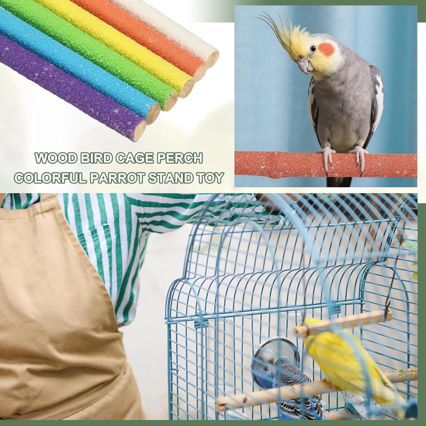 Parrot Perch, Wooden Parrot Perch Stand Toy, Paw Grinding Stick, Bird Cage Accessories, 11.8 x 0.6in (6 Colors, 6 Pcs) Birds Toys Intended for Cage/Parakeets/Conure/Budgie