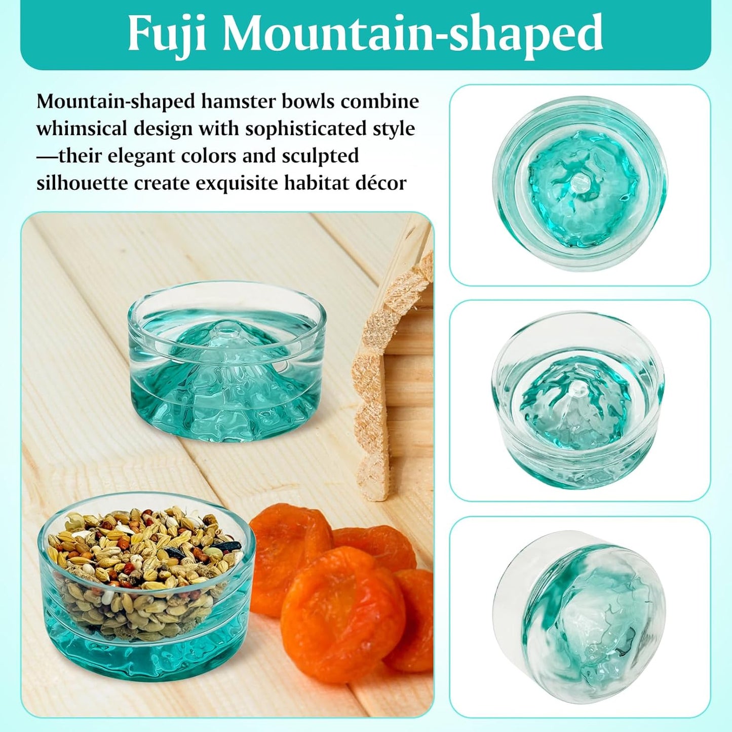 BNOSDM Hamster Food and Water Bowl Mountain Fuji Style Glass Drinking Dwarf Hamster Feeder Anti-Turning Dish for Syrian Hamsters Gerbils Mice Rats or Other Similar-Sized Pets (Green)