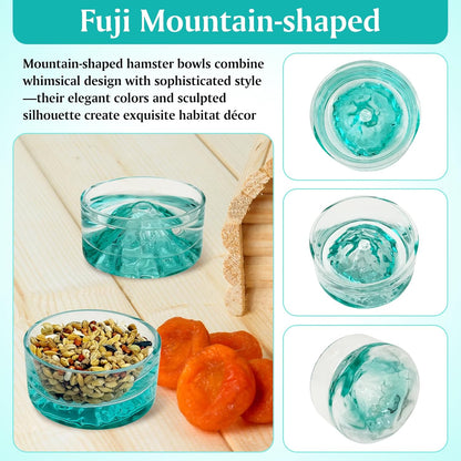 BNOSDM 2Pcs Hamster Food and Water Bowl Mountain Fuji Style Glass Drinking Dwarf Hamster Feeder Anti-Turning Dish for Syrian Hamsters Gerbils Mice Rats or Other Similar-Sized Pets (Green)