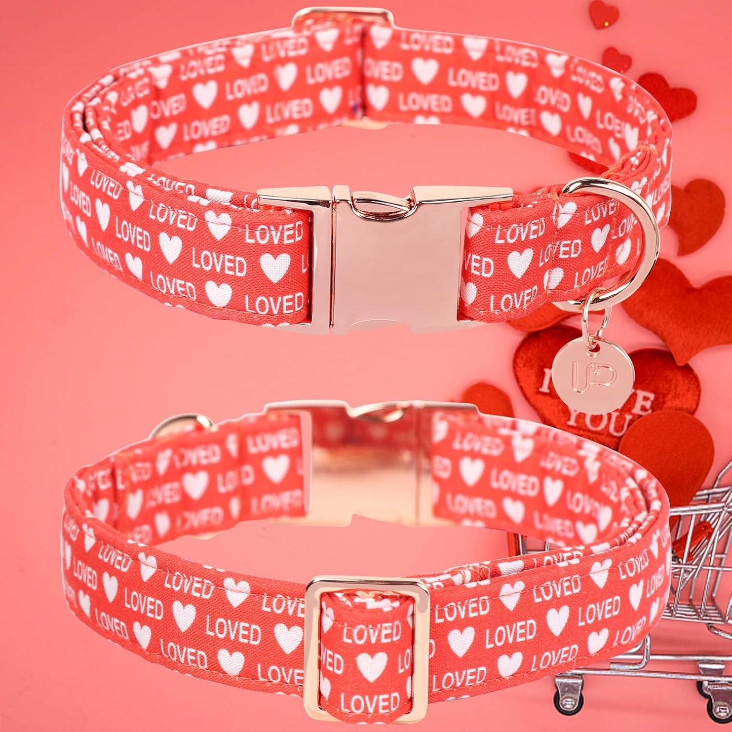 Valentine's Dog Collar,Red Heart Dog Collar for Small Medium Large Girl Boy Dogs or Cats, Wedding Dog Collar Match Dog Leash, Pet Collar with Metal Buckle, L